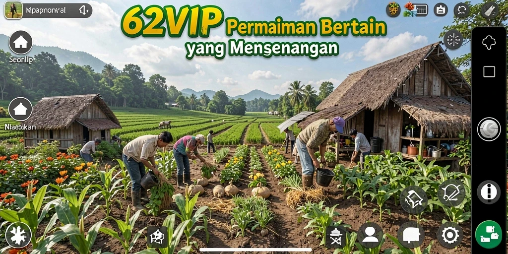 Screenshot utama 62VIP menampilkan aktivitas berkebun yang mengasyikkan.