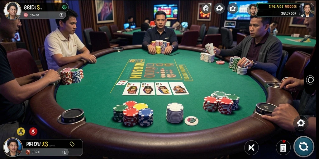Screenshot gameplay 88ID yang menampilkan suasana permainan Poker yang mendebarkan.