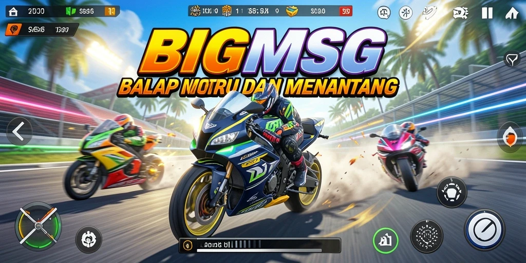 Tampilan gameplay seru dari balapan sepeda motor di BIGMSG.