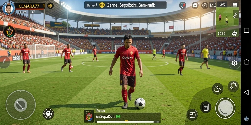 Tangkapan layar dari CEMARA77 menunjukkan aksi gameplay sepakbola yang mendebarkan.