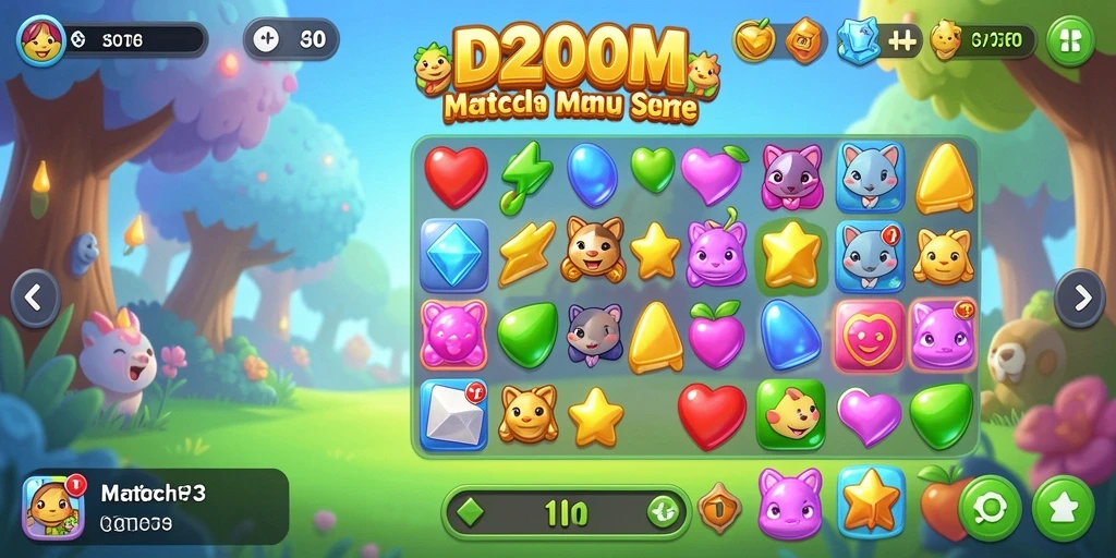 Screenshot menunjukkan gameplay Match-3 yang seru dan menantang.