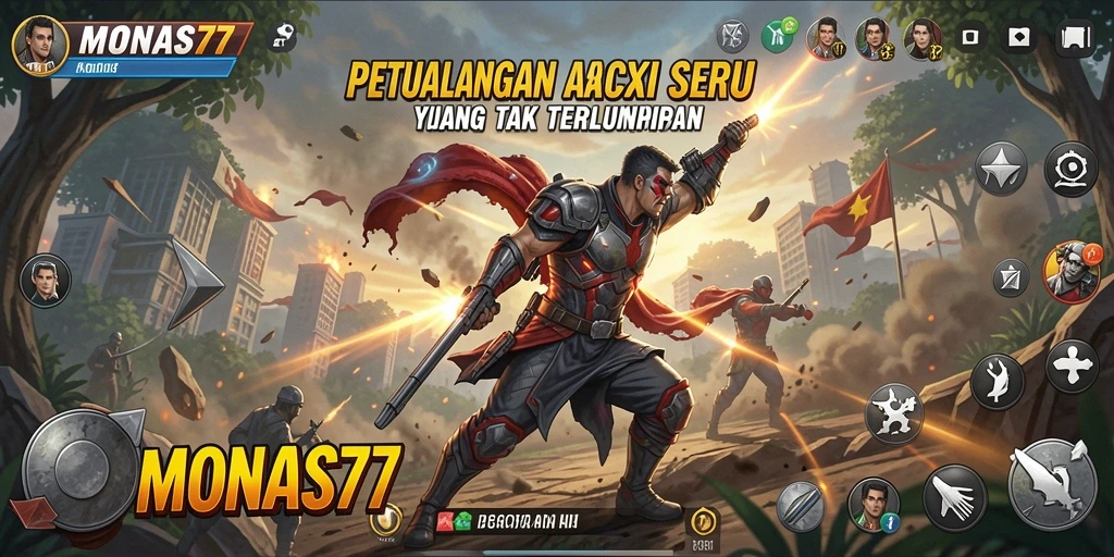Tampilan gameplay aksi yang mendebarkan dalam MONAS77.