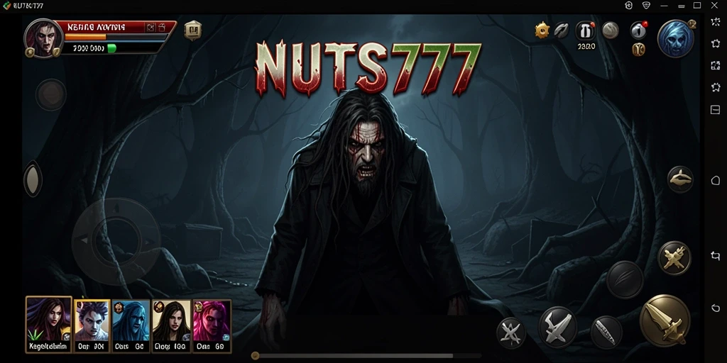 Screenshot gameplay NUTS777 yang menampilkan suasana horor yang mencekam.