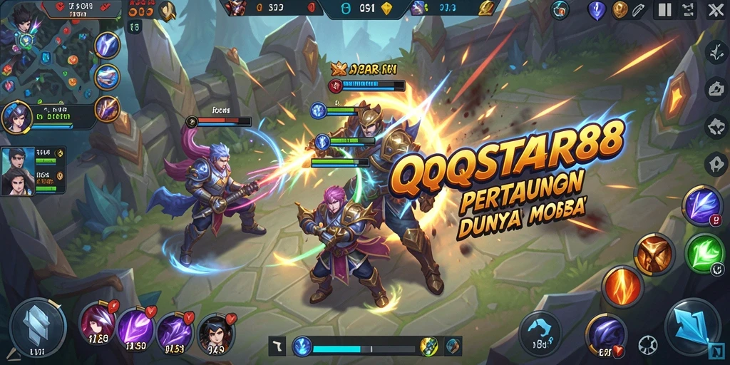Tampilan gameplay seru dalam pertarungan MOBA di QQSTAR88.