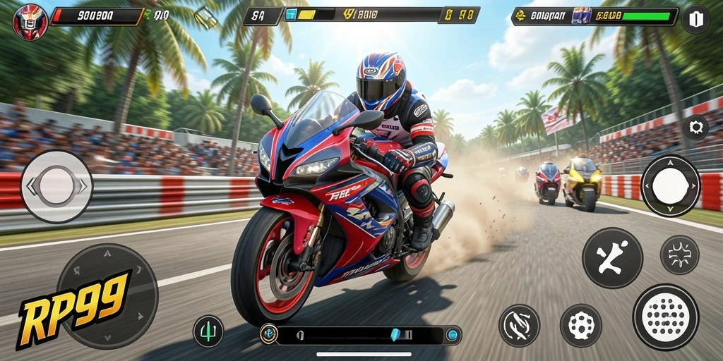 Gameplay seru dan mendebarkan dari RP99 di trek balapan.