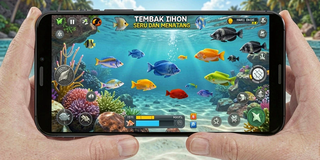 Screenshot gameplay Tembak Ikan yang menampilkan aksi menembak ikan.