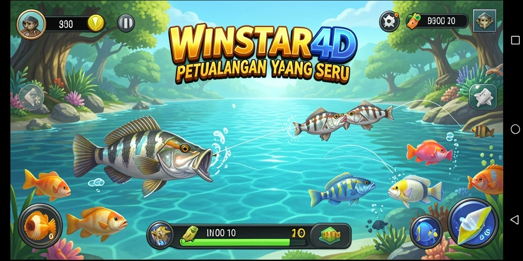 Screenshot gameplay WINSTAR4D menampilkan aksi memancing yang seru dan menakjubkan.